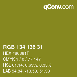 Color code: RGB 134 136 31 | qconv.com
