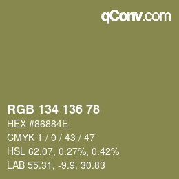 Color code: RGB 134 136 78 | qconv.com