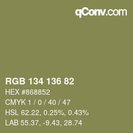 Color code: RGB 134 136 82 | qconv.com