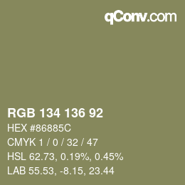 Color code: RGB 134 136 92 | qconv.com