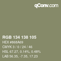 Color code: RGB 134 138 105 | qconv.com