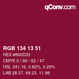 Color code: RGB 134 13 51 | qconv.com