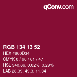 Color code: RGB 134 13 52 | qconv.com