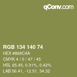 Color code: RGB 134 140 74 | qconv.com