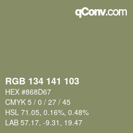 Color code: RGB 134 141 103 | qconv.com