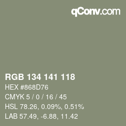 Color code: RGB 134 141 118 | qconv.com