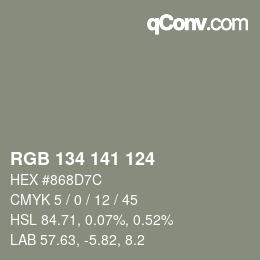 Color code: RGB 134 141 124 | qconv.com