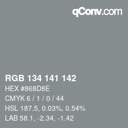 颜色代码: RGB 134 141 142 | qconv.com