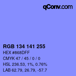 Color code: RGB 134 141 255 | qconv.com