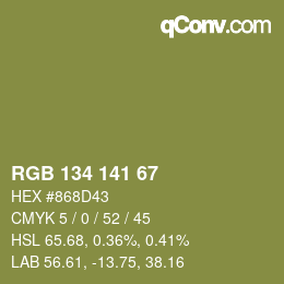 Color code: RGB 134 141 67 | qconv.com