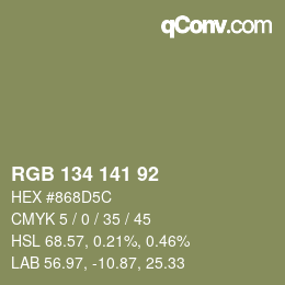 Color code: RGB 134 141 92 | qconv.com