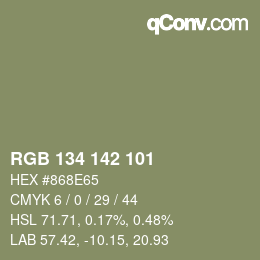 Color code: RGB 134 142 101 | qconv.com
