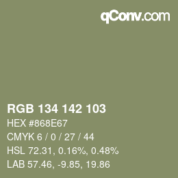 Color code: RGB 134 142 103 | qconv.com