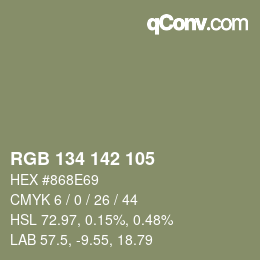 Color code: RGB 134 142 105 | qconv.com