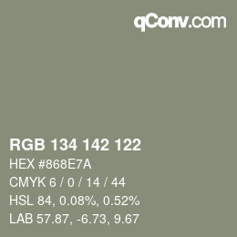 Color code: RGB 134 142 122 | qconv.com