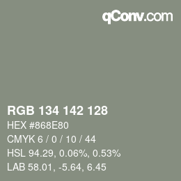 Color code: RGB 134 142 128 | qconv.com