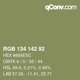 Color code: RGB 134 142 92 | qconv.com