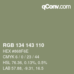 Color code: RGB 134 143 110 | qconv.com