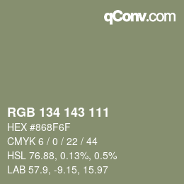 Color code: RGB 134 143 111 | qconv.com