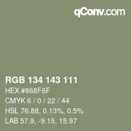 Color code: RGB 134 143 111 | qconv.com