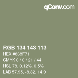 Farbcode: RGB 134 143 113 | qconv.com