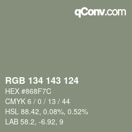 Color code: RGB 134 143 124 | qconv.com