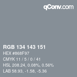 カラーコード: RGB 134 143 151 | qconv.com