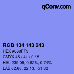Color code: RGB 134 143 243 | qconv.com