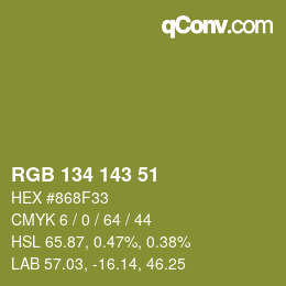 Color code: RGB 134 143 51 | qconv.com