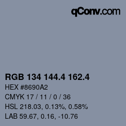 カラーコード: RGB 134 144.4 162.4 | qconv.com