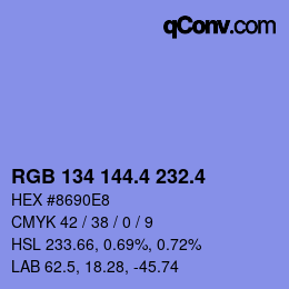 カラーコード: RGB 134 144.4 232.4 | qconv.com