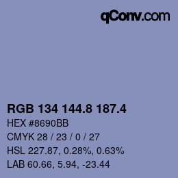 カラーコード: RGB 134 144.8 187.4 | qconv.com