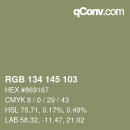 Color code: RGB 134 145 103 | qconv.com