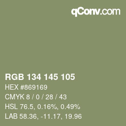 Color code: RGB 134 145 105 | qconv.com