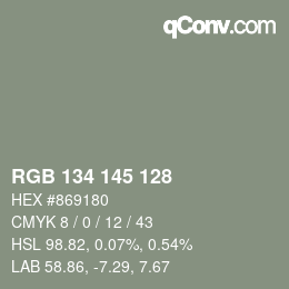 Color code: RGB 134 145 128 | qconv.com