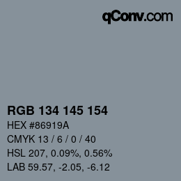 Color code: RGB 134 145 154 | qconv.com
