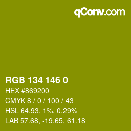 Color code: RGB 134 146 0 | qconv.com