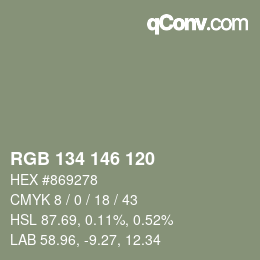 Farbcode: RGB 134 146 120 | qconv.com