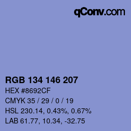 Color code: RGB 134 146 207 | qconv.com