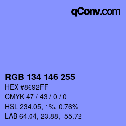 Color code: RGB 134 146 255 | qconv.com