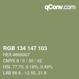Color code: RGB 134 147 103 | qconv.com
