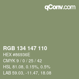 Color code: RGB 134 147 110 | qconv.com