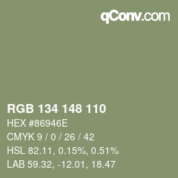 Color code: RGB 134 148 110 | qconv.com