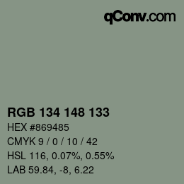 Color code: RGB 134 148 133 | qconv.com