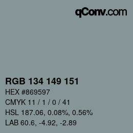 Color code: RGB 134 149 151 | qconv.com