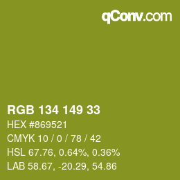Color code: RGB 134 149 33 | qconv.com