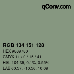 Color code: RGB 134 151 128 | qconv.com