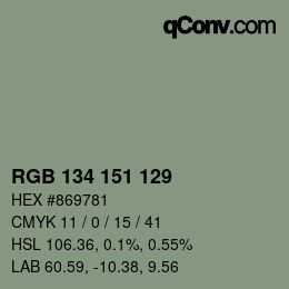 Color code: RGB 134 151 129 | qconv.com