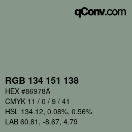 Color code: RGB 134 151 138 | qconv.com