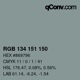 Color code: RGB 134 151 150 | qconv.com